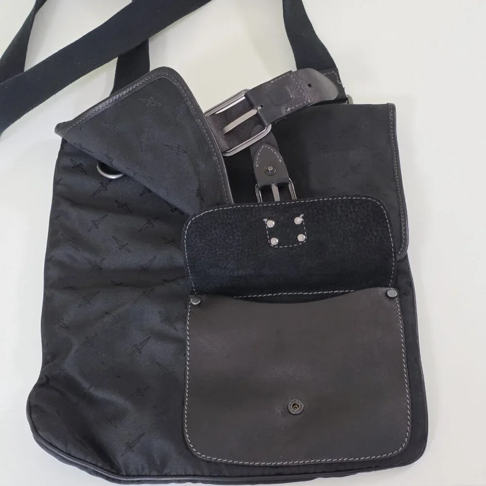 Cesare Paciotti Messenger Cross Body Dagger AOP Bag Made In Italy Black Embossed
